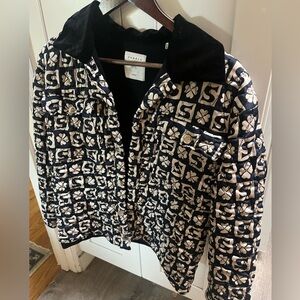 Sandro Black and Cream Patterned Jacket Coat S